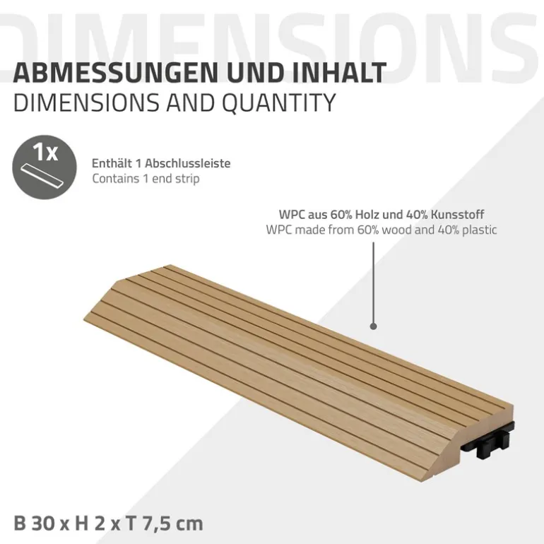 WPC Abschlussleiste 30x2x7,5 cm für WPC Bodenfliese gerade Teak ML-Design