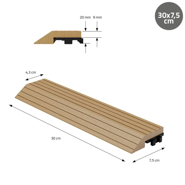 WPC Abschlussleiste 30x2x7,5 cm für WPC Bodenfliese gerade Teak ML-Design