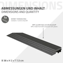 WPC Abschlussleiste 38x2x7,5 cm für WPC Bodenfliese Ecke links Anthrazit ML-Design