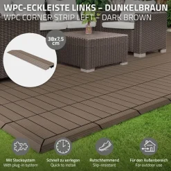 WPC Abschlussleiste 38x2x7,5 cm für WPC Bodenfliese Ecke links Dunkelbraun ML-Design