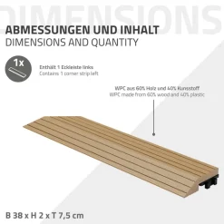 WPC Abschlussleiste 38x2x7,5 cm für WPC Bodenfliese Ecke links Teak ML-Design