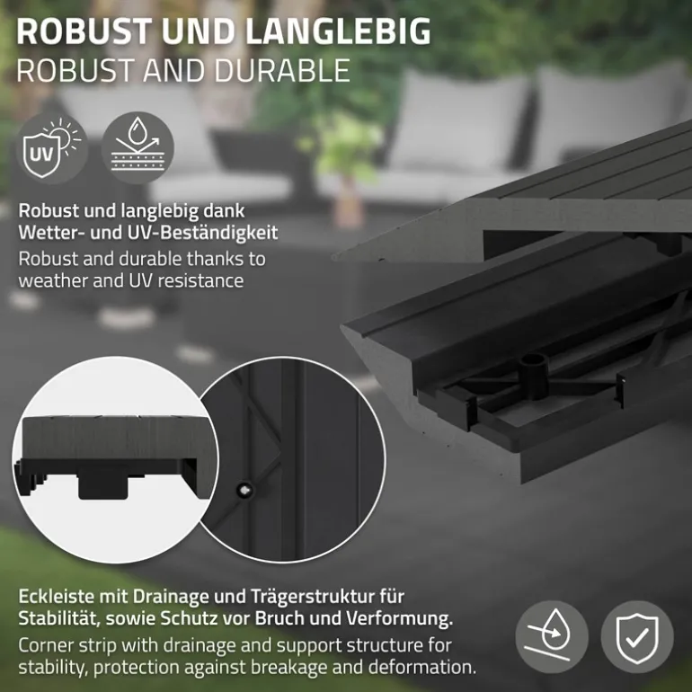 WPC Abschlussleiste 38x2x7,5 cm für WPC Bodenfliese Ecke rechts Anthrazit ML-Design