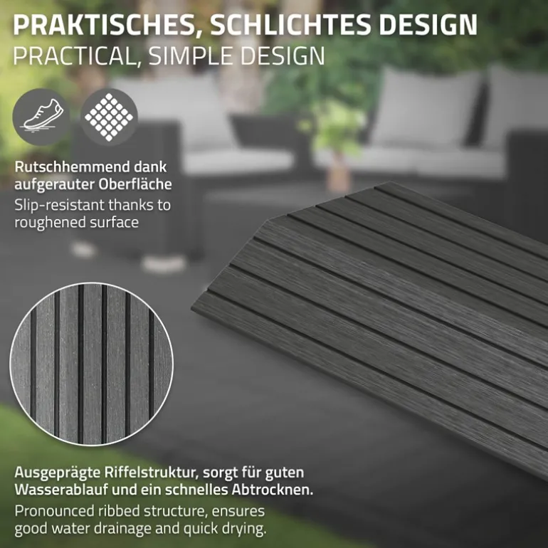 WPC Abschlussleiste 38x2x7,5 cm für WPC Bodenfliese Ecke rechts Anthrazit ML-Design