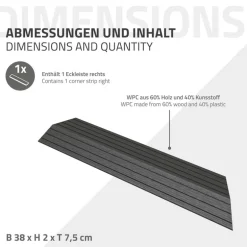 WPC Abschlussleiste 38x2x7,5 cm für WPC Bodenfliese Ecke rechts Anthrazit ML-Design