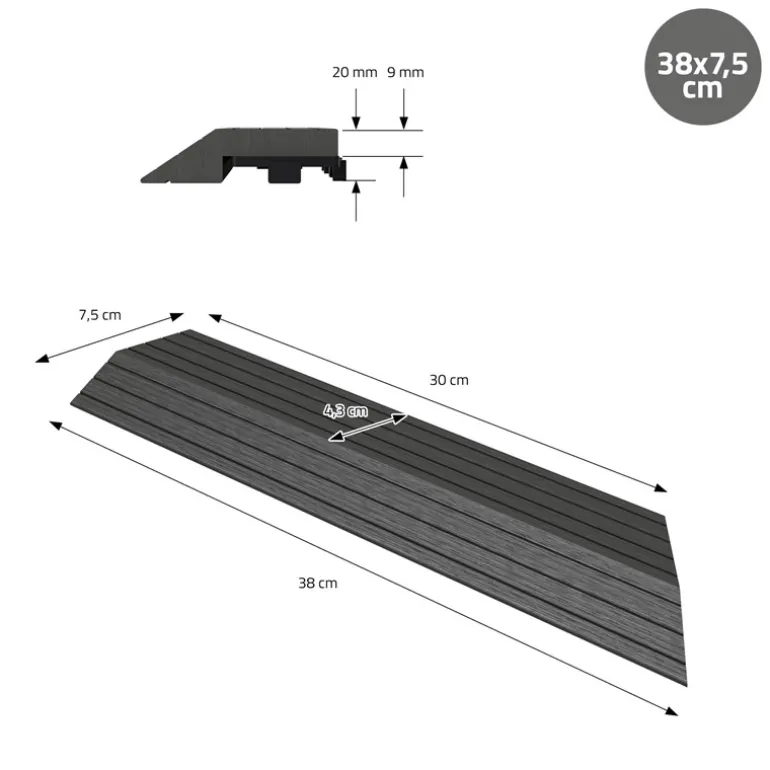 WPC Abschlussleiste 38x2x7,5 cm für WPC Bodenfliese Ecke rechts Anthrazit ML-Design
