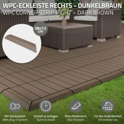 WPC Abschlussleiste 38x2x7,5 cm für WPC Bodenfliese Ecke rechts Dunkelbraun ML-Design