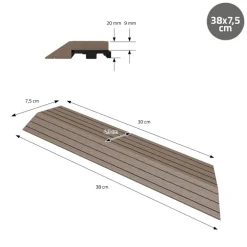 WPC Abschlussleiste 38x2x7,5 cm für WPC Bodenfliese Ecke rechts Dunkelbraun ML-Design