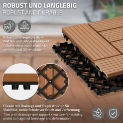 WPC Terrassenfliesen 30x30 cm 11er Set für 1m² Anthrazit in Holzoptik Mosaik mit Drainage und Klicksystem
