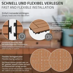 WPC Terrassenfliesen 30x30 cm 11er Set für 1m² Anthrazit in Holzoptik Mosaik mit Drainage und Klicksystem