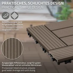 WPC Terrassenfliesen 30x30 cm 11er Set für 1m² Dunkelbraun in Holzoptik Mosaik mit Drainage und Klicksystem