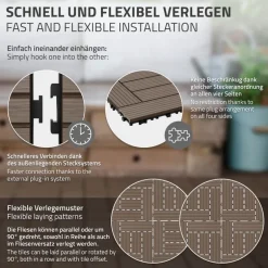 WPC Terrassenfliesen 30x30 cm 11er Set für 1m² Dunkelbraun in Holzoptik Mosaik mit Drainage und Klicksystem