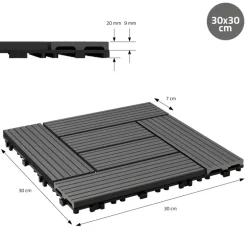 WPC Terrassenfliesen 30x30 cm 11er Set für 1m² Hellbraun in Holzoptik Mosaik mit Drainage und Klicksystem