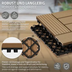 WPC Terrassenfliesen 30x30 cm 11er Set für 1m² Teak in Holzoptik Mosaik mit Drainage und Klicksystem