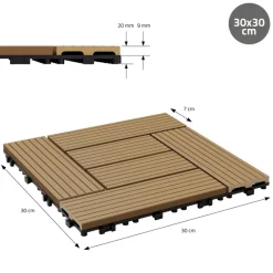 WPC Terrassenfliesen 30x30 cm 11er Set für 1m² Teak in Holzoptik Mosaik mit Drainage und Klicksystem