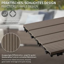 WPC Terrassenfliesen 30x30 cm 22er Set für 2m² Dunkelbraun in Holzoptik Balkon Bodenbelag mit Drainage und Klicksystem Terrassendielen Balkonfliesen