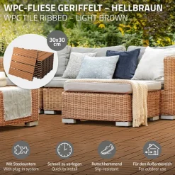 WPC Terrassenfliesen 30x30 cm 22er Set für 2m² Hellbraun in Holzoptik Balkon Bodenbelag mit Drainage und Klicksystem Terrassendielen Balkonfliesen