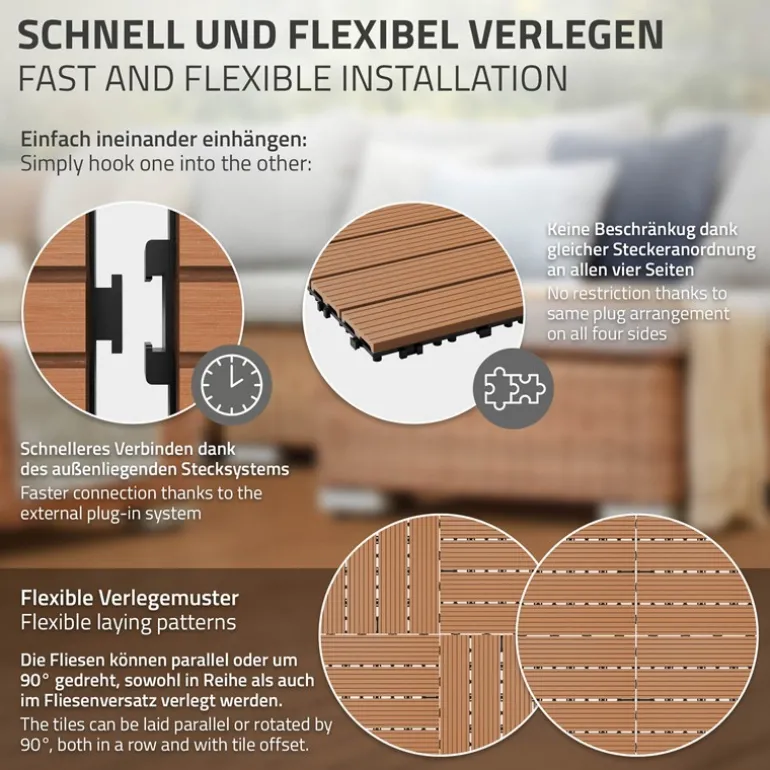 WPC Terrassenfliesen 30x30 cm 22er Set für 2m² Hellbraun in Holzoptik Balkon Bodenbelag mit Drainage und Klicksystem Terrassendielen Balkonfliesen