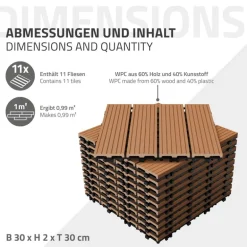 WPC Terrassenfliesen 30x30 cm 22er Set für 2m² Hellbraun in Holzoptik Balkon Bodenbelag mit Drainage und Klicksystem Terrassendielen Balkonfliesen