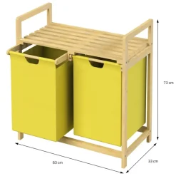 Wäschekorb Wäschesammler aus Bambus mit zwei Fächern in Gelb 2x30 Liter ML-Design
