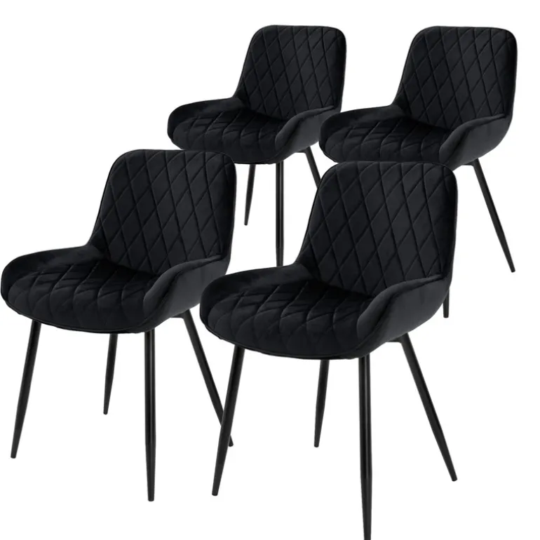 2x Esszimmerstuhl 2er Set Rauten Steppung Schwarz Samtbezug mit Metallbeinen inkl. Montagematerial ML-Design