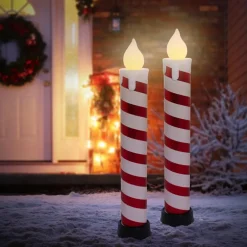 2x LED Flackernden Kerzen Weiß-Rot 82 cm Leuchtkerze mit Timer Innen & Außen