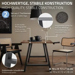 2x Tischbeine A-Form 70x72 cm Anthrazit aus pulverbeschichtetem Stahl Tischgestell für Esstisch und Schreibtisch