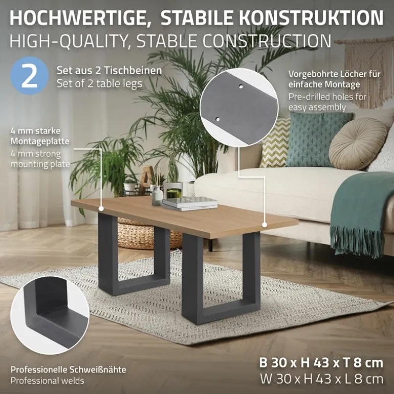 2x Tischbeine Bankkufen aus Vierkantprofilen 30x43 cm Anthrazit pulverbeschichtete Stahl