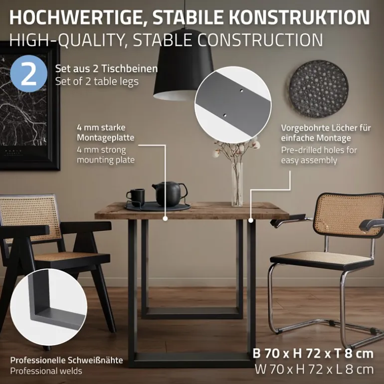2x Tischbeine Tischkufen aus Vierkantprofilen 70x72 cm Anthrazit pulverbeschichtete Stahl