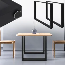 2x Tischbeine Tischkufen aus Vierkantprofilen 70x72 cm Schwarz, pulverbeschichtete Stahl