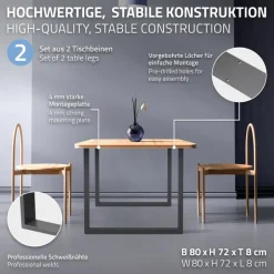 2x Tischbeine Tischkufen aus Vierkantprofilen 80x72 cm Anthrazit pulverbeschichtete Stahl