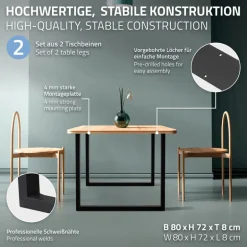 2x Tischbeine Tischkufen aus Vierkantprofilen 80x72 cm Schwarz pulverbeschichtete Stahl