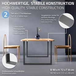 2x Tischbeine Tischkufen aus Vierkantprofilen 90x72 cm Anthrazit pulverbeschichtete Stahl