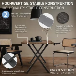 2x Tischkufen X-Design 60x72 cm Anthrazit pulverbeschichtete Stahl Tischgestell für Esstisch & Schreibtisch