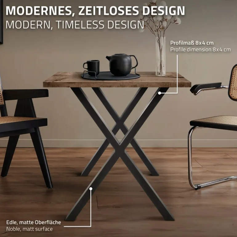 2x Tischkufen X-Design 60x72 cm Anthrazit pulverbeschichtete Stahl Tischgestell für Esstisch & Schreibtisch