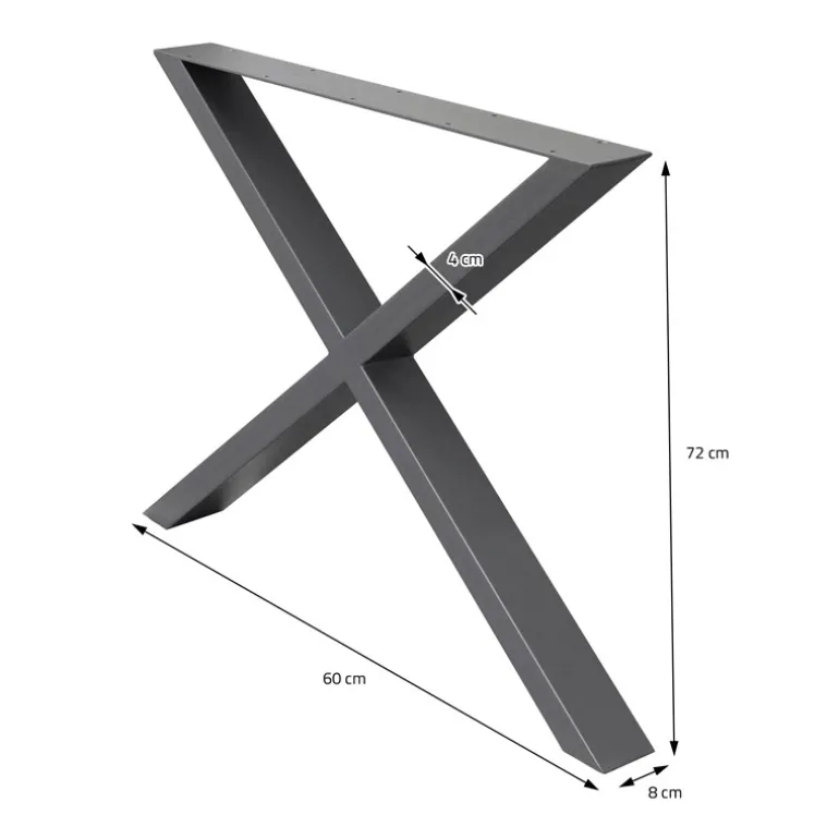 2x Tischkufen X-Design 60x72 cm Anthrazit pulverbeschichtete Stahl Tischgestell für Esstisch & Schreibtisch