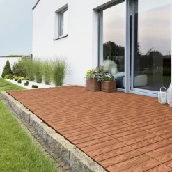 2x WPC Terrassenfliesen 30x30 cm 11er Spar Set für 1m² Hellbraun in Holzoptik Bodenbelag mit Drainage und Klicksystem
