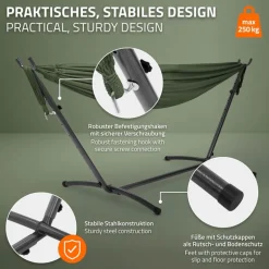XXL Hängematte mit Stahlgestell bis 250 kg Khaki inkl. Tragetasche ML-Design