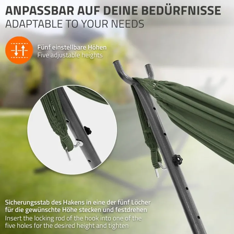 XXL Hängematte mit Stahlgestell bis 250 kg Khaki inkl. Tragetasche ML-Design