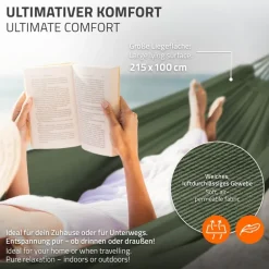 XXL Hängematte mit Stahlgestell bis 250 kg Khaki inkl. Tragetasche ML-Design