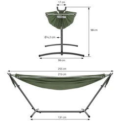 XXL Hängematte mit Stahlgestell bis 250 kg Khaki inkl. Tragetasche ML-Design
