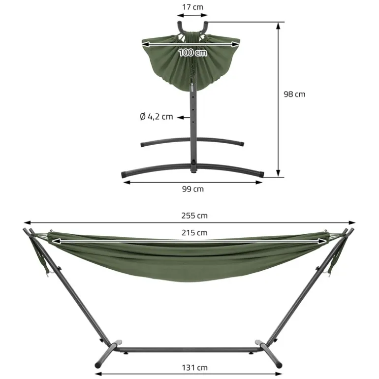 XXL Hängematte mit Stahlgestell bis 250 kg Khaki inkl. Tragetasche ML-Design