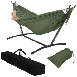 XXL Hängematte mit Stahlgestell bis 250 kg Khaki inkl. Tragetasche ML-Design