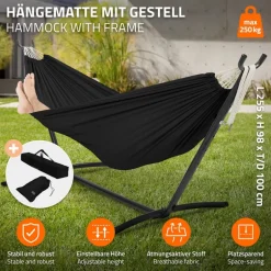 XXL Hängematte mit Stahlgestell bis 250 kg Schwarz inkl. Tragetasche ML-Design