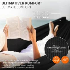 XXL Hängematte mit Stahlgestell bis 250 kg Schwarz inkl. Tragetasche ML-Design