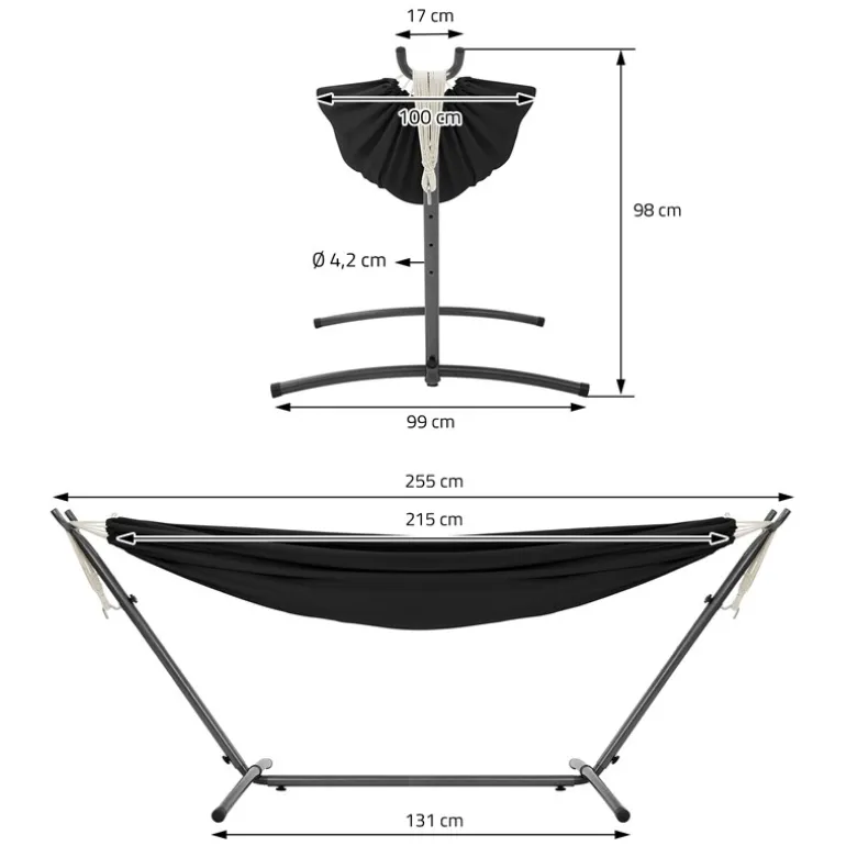 XXL Hängematte mit Stahlgestell bis 250 kg Schwarz inkl. Tragetasche ML-Design