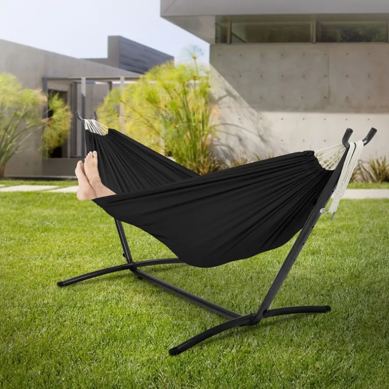 XXL Hängematte mit Stahlgestell bis 250 kg Schwarz inkl. Tragetasche ML-Design