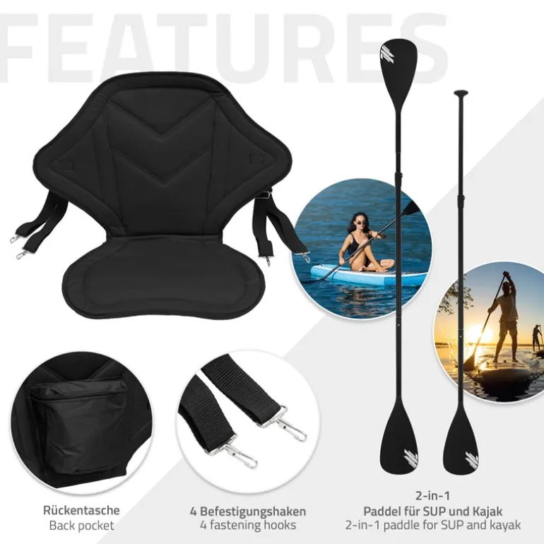 Zubehör Set Kajak Sitz und 2 in 1 Paddel für Stand Up Paddle SUP Board