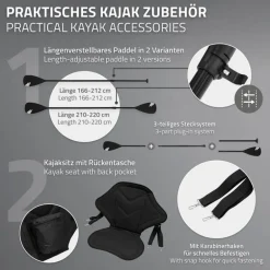 Zubehör Set Kajak Sitz und 2 in 1 Paddel für Stand Up Paddle SUP Board