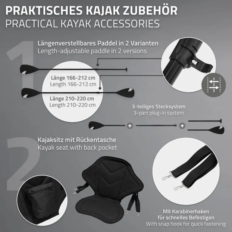Zubehör Set Kajak Sitz und 2 in 1 Paddel für Stand Up Paddle SUP Board