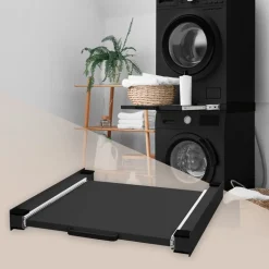 Zwischenbaurahmen für Waschmaschine Verbindungsrahmen mit ausziehbarer Ablage 60x60 cm in Schwarz ML-Design